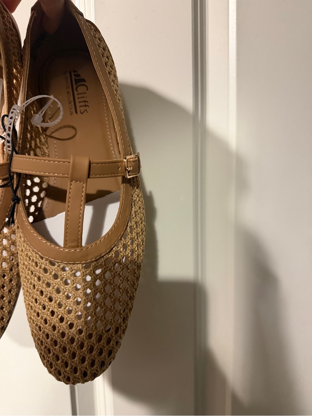 NWT T-Strap Woven Mary Jane Flats - Tan